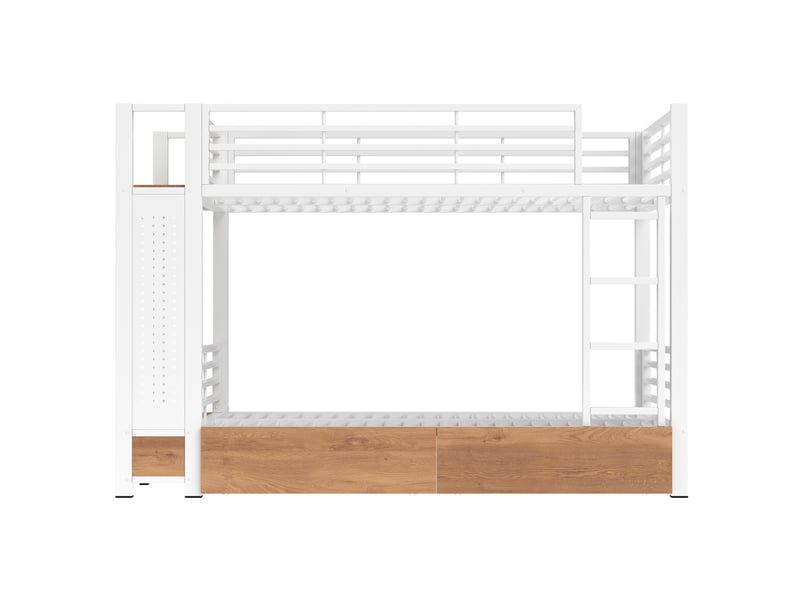 Lit superposé 90 x 200 cm blanc en métal et mdf, 4 tiroirs, rangement et led par application, sans matelas - Conforama A