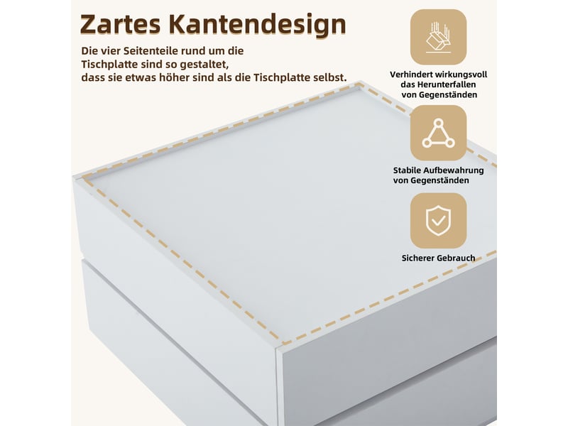  Table basse 2 tiroirs, plateau pivotant à 360 degrés, rebords de sécurité, panneau de particules blanc 60×60×38 cm  - Conforama E