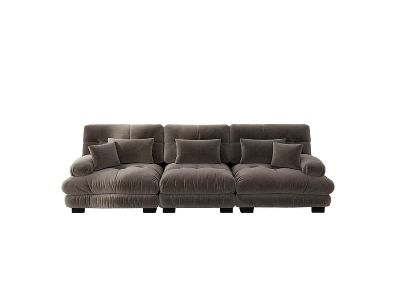  Canapé droit modulable 3 places avec assise profonde et convertible en chenille, 313x77x81cm, marron  - Conforama A