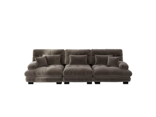 Canapé droit modulable 3 places avec assise profonde et convertible en chenille, 313x77x81cm, marron