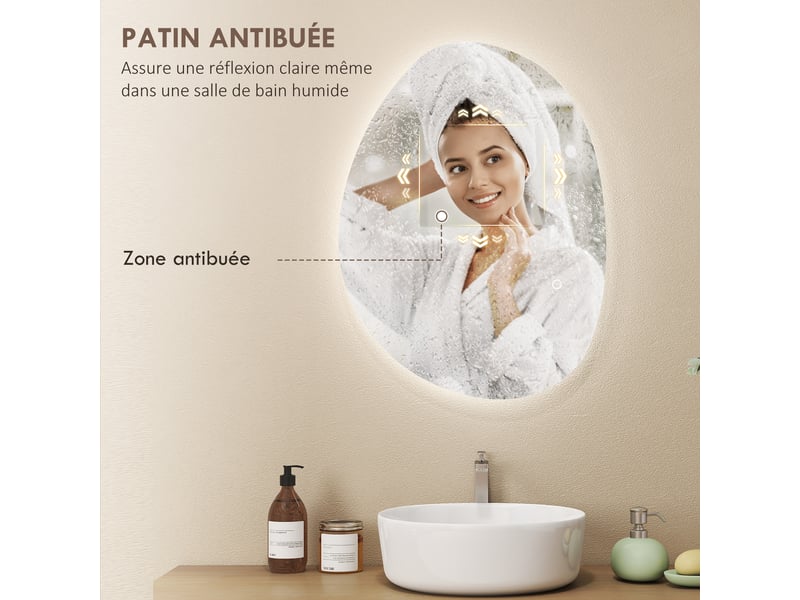  Miroir de salle de bain asymétrique led avec fonction anti-buée 70x5x50 cm  - Conforama E