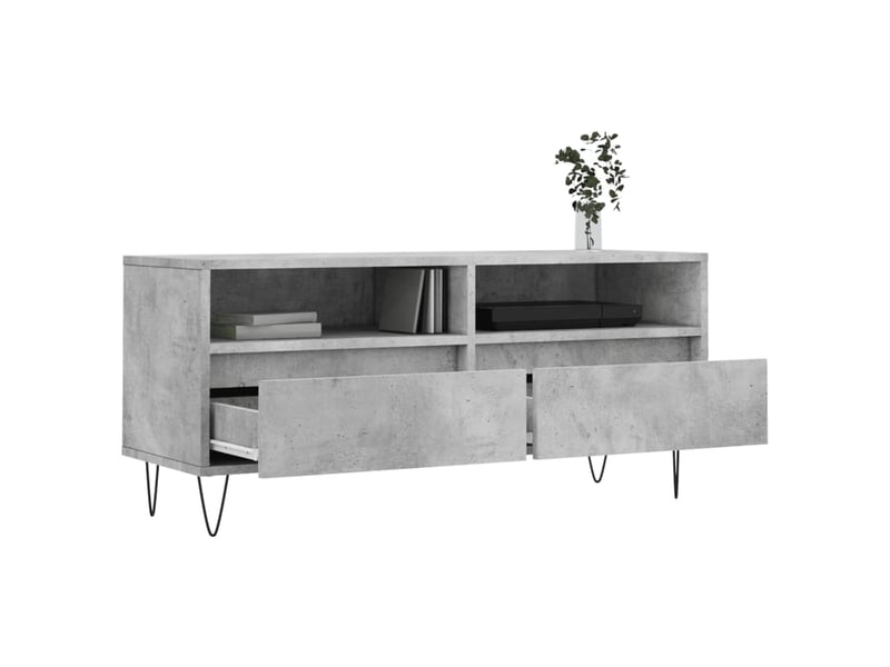  Meuble tv - banc tv - meuble de rangement gris béton 100x34,5x44,5 cm bois d'ingénierie  - Conforama D
