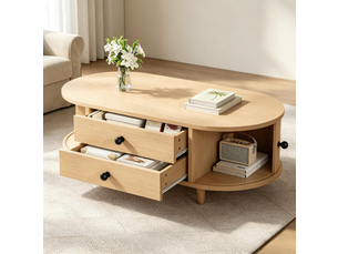 Table basse ovale coloris bois clair FLORAGRACE - 50 cmx100 cm