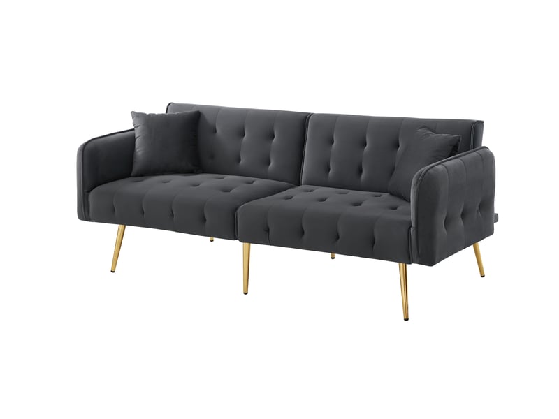  Canapé convertible 2 places en velours, canapé-lit avec dossier inclinable indépendant, accoudoirs ajustables, pieds métal, 178x82x70cm  - Conforama A