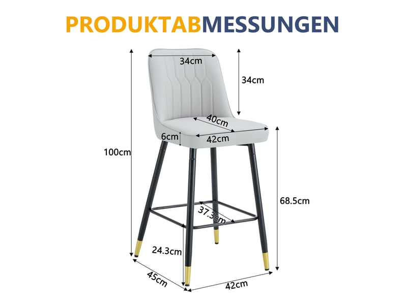 Tabouret de bar lot de 2 avec dossier et repose-pieds, design moderne, en pu et métal, gris clair et noir - Conforama D