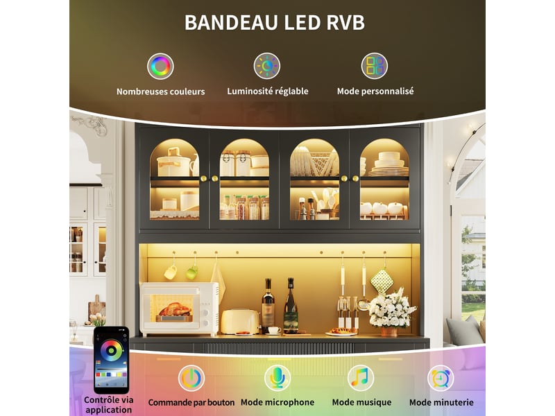  Buffet de cuisine haut 120 cm noir, armoire de cuisine avec led rgb (sans matelas).  - Conforama C