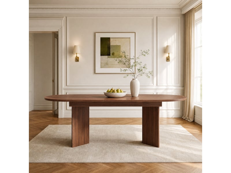 Table de salle à manger extensible pour 6 à 8 personnes, plateau épais aux angles arrondis, en mdf finition noyer - Conforama D