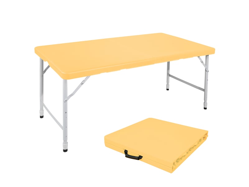  Table de jardin pliante réglable avec poignée et pieds en acier pour pique-nique, repas et réception en intérieur, jaune  - Conforama A