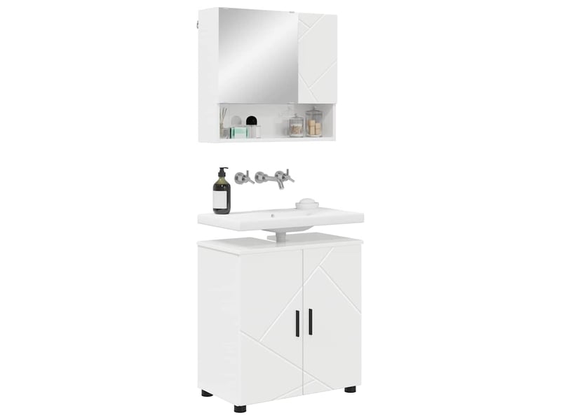  Ensemble de mobilier de salle de bain 2 pièces blanc brillant cf64207  - Conforama C