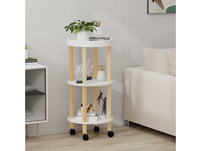  Desserte de cuisine, chariot à 3 niveaux blanc 38x38x82 cm bois d'ingénierie et pin  - Conforama B