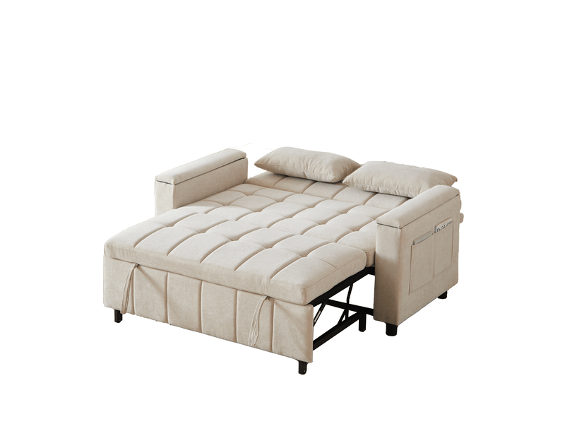 3-in-1 chenille 2-seater sofa bed with storage in the armrests, pull-out guest bed with side pockets, sturdy metal frame, multifunctional sofa for living room and guest room - Conforama A
