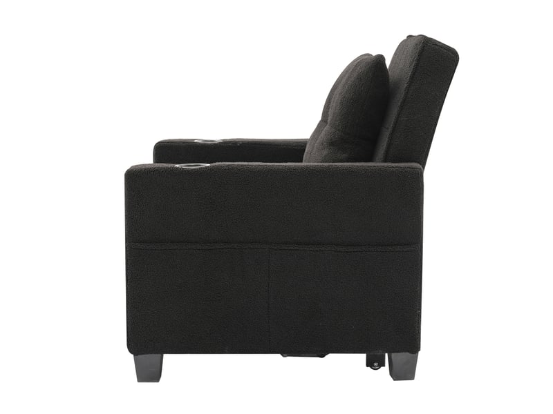  Fauteuil convertible 3 en 1 avec dossier inclinable, couchage d'appoint, porte-gobelets et port usb, noir  - Conforama D
