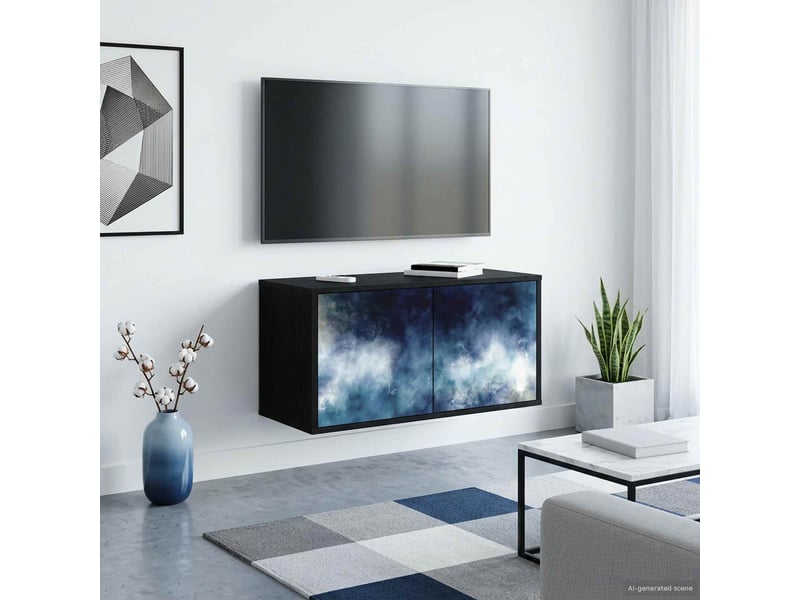  Meuble tv - banc tv - meuble de rangement mural raalte 69 x 33 x 40 cm chêne noir  - Conforama B