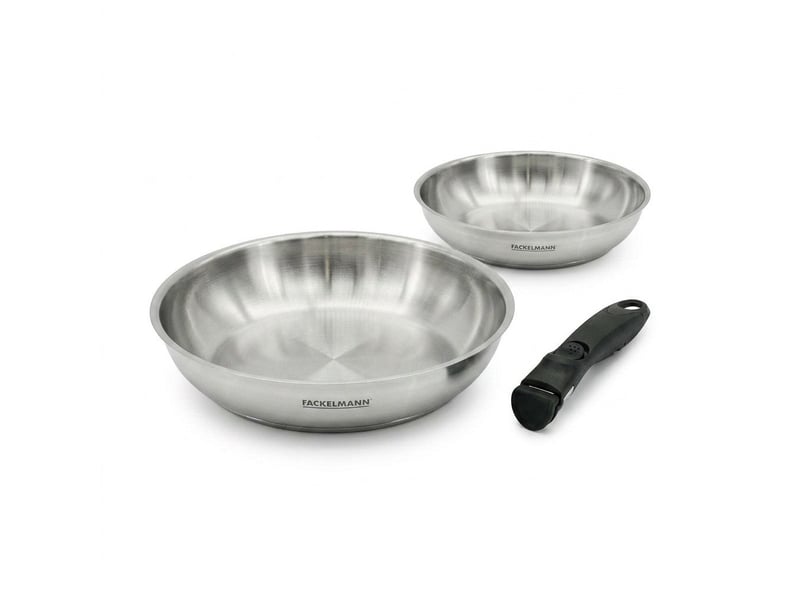  Lot de 2 poêles en inox de 20 cm et 28 cm avec manche amovible fackelmann inogrip 9105650B88 - Conforama A