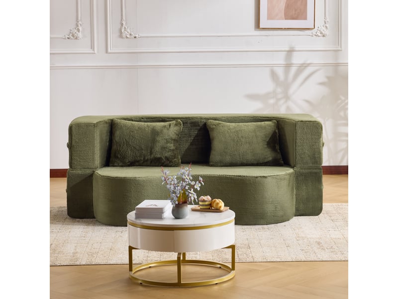 Canapé convertible futon 2-en-1 pliable sans montage - couchage d’appoint, peluche courte - vert - Conforama B
