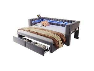 Canapé droit convertible <strong>FLORAGRACE</strong> <strong></strong> 1 place Velours gris avec coffre de rangement