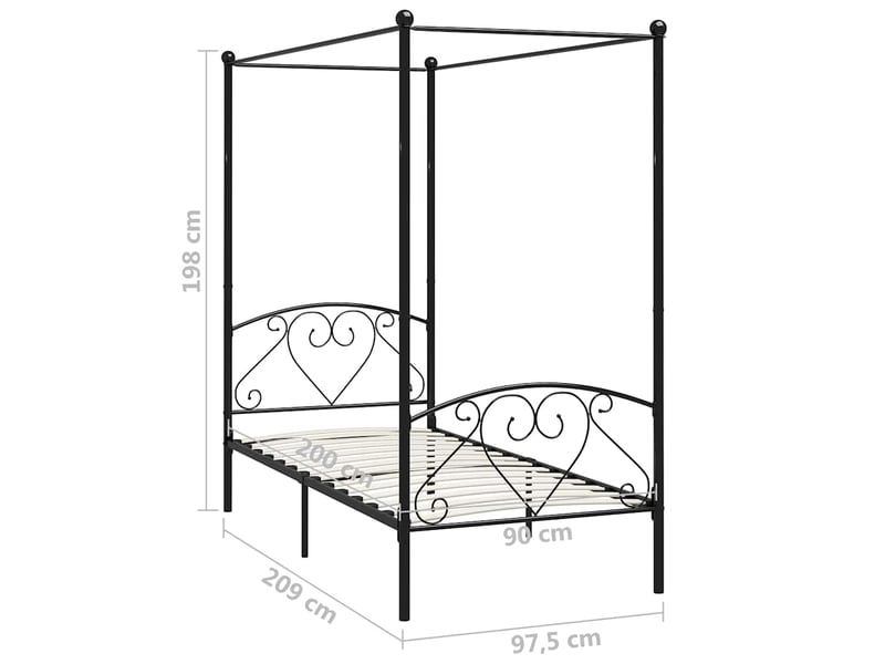  Lit simple- lit adulte -  cadre de lit à baldaquin sans matelas noir métal 90x200 cm  - Conforama D