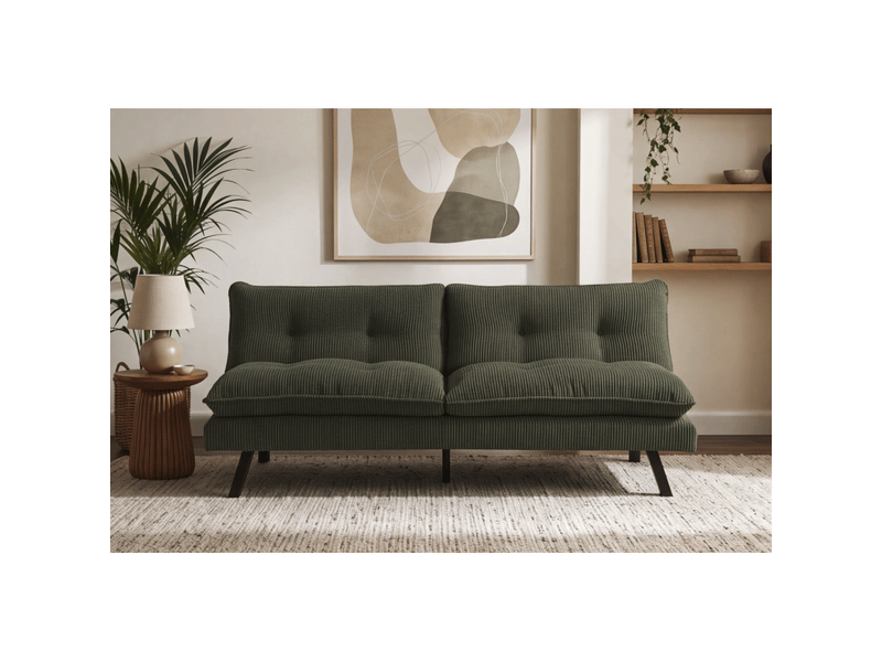 Canapé convertible azena 3 places en tissu côtelé – vert foncé et noir – 190 x 80 x 90 cm - Conforama D