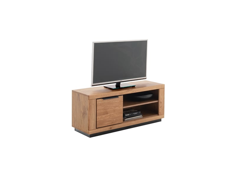  Meuble tv 1 porte et 2 niches ouvertes coloris chêne massif huilé - longueur 122 x hauteur 52 x profondeur 54 cm  - Conforama D
