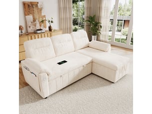Canapé d'angle convertible 3-4 places 208x131cm - fonction lit rangement usb - tissu chenille - beige