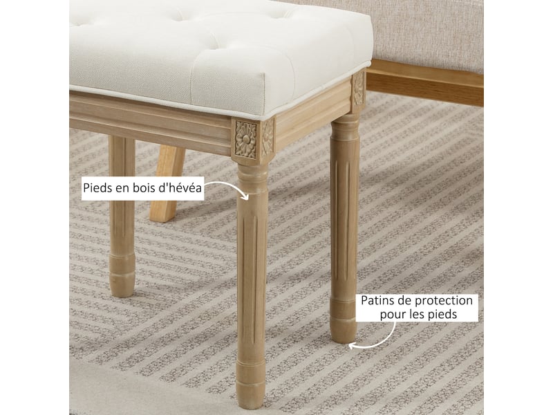  Repose pied salon, ottoman, siège rembourré en tissu aspect lin avec pieds en bois d'hévéa, 42 x 32 x 46,5 cm, beige  - Conforama E