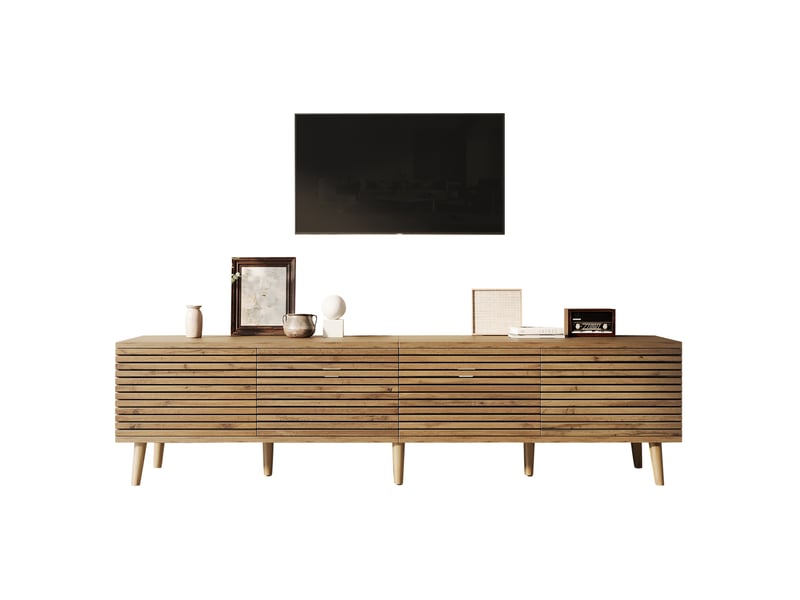 Meuble tv modenvie 180 x 40 x 46 cm 4 portes rangement mdf coloris naturel  - Conforama A