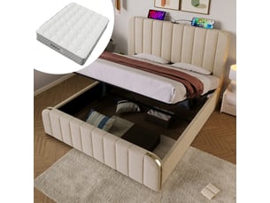Lit coffre 180x200 cm <strong>SWEIKO</strong>  <strong></strong> coloris beige