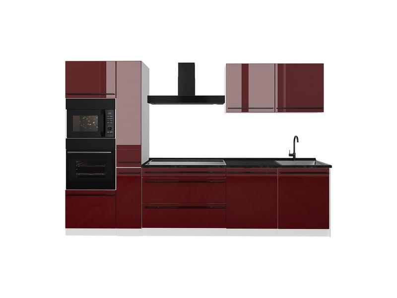  Vicco cuisine, rouge brillantblanc, 310cm plan de travail anthracite  - Conforama A
