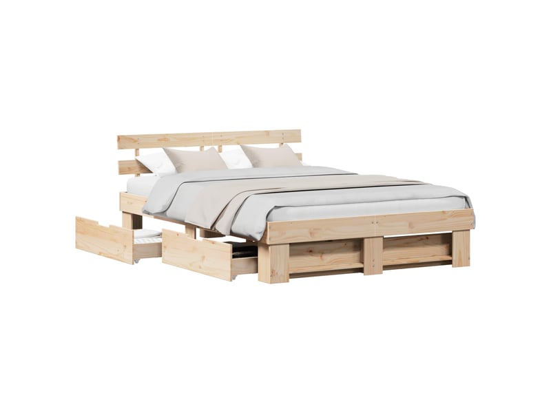  Lit double- lit adulte -  cadre de lit avec tête de lit marron 140 x 200 cm pin massif  - Conforama A