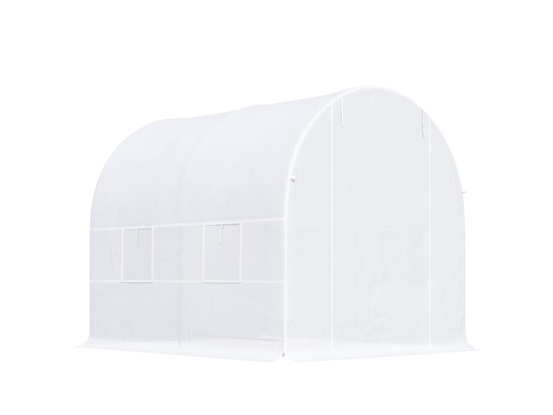  Serre tunnel de jardin 5m², serre de jardin tunnel avec porte et 4 fenêtres, bâche pe 140 gm² 245 x 200 x 200 cm blanc  - Conforama B