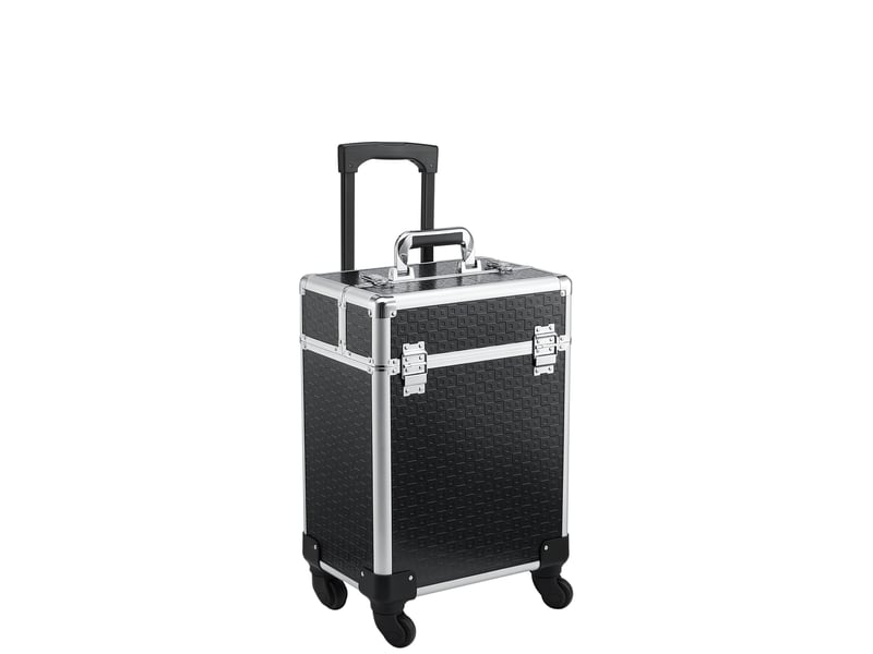  Mallette de maquillage professionnelle à roulettes avec poignée, 2 plateaux, compartiment inférieur, noire  - Conforama A