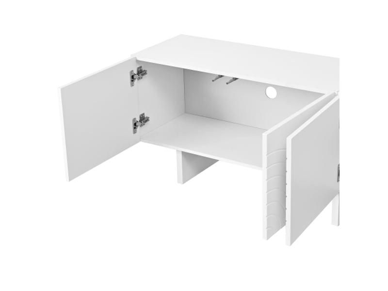  Meuble tv blanc moderne 4-portes arc géométrique – façades en relief, séparation centrale, rangement salon  - Conforama E