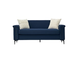 Sofa - fx-p22eu-bu - 2 places - tissu en lin doux - bleu - pieds en métal 15 cm