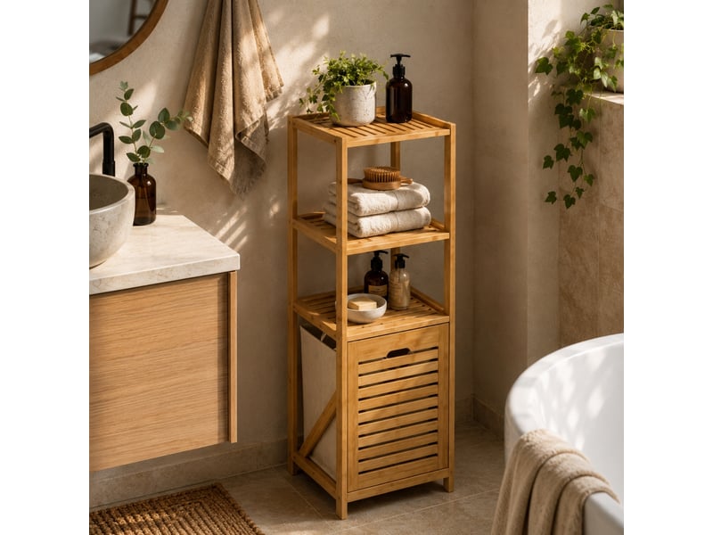 Panier à linge en bambou, 32 x 35 x 118 cm - Conforama B
