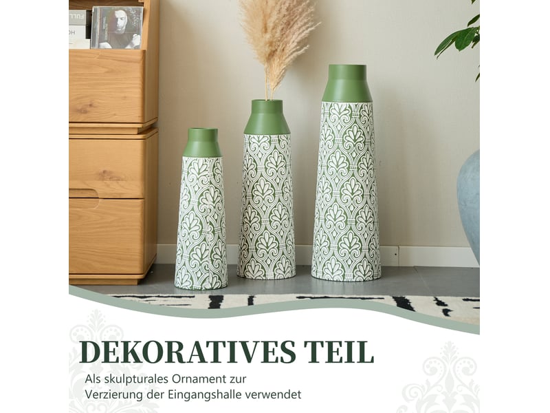  Vases décoratives sur pied 3 pièces h. 61,55143,5 cm – vert – métal à motif rétro pour fleurs séchées  - Conforama D