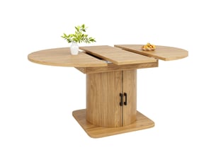 Table à manger extensible avec rangement en mdf et métal, coloris naturel et brun clair