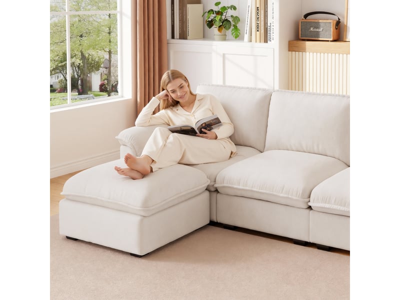  Canapé d'angle modulaire en chenille beige 257 x 128 cm convertible l confortable pour salon appartement  - Conforama E