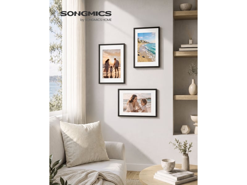  Cadres photo lot de 3 en pvc, décoration d'intérieur, 32 x 22 x 1,5 cm, noir  - Conforama B