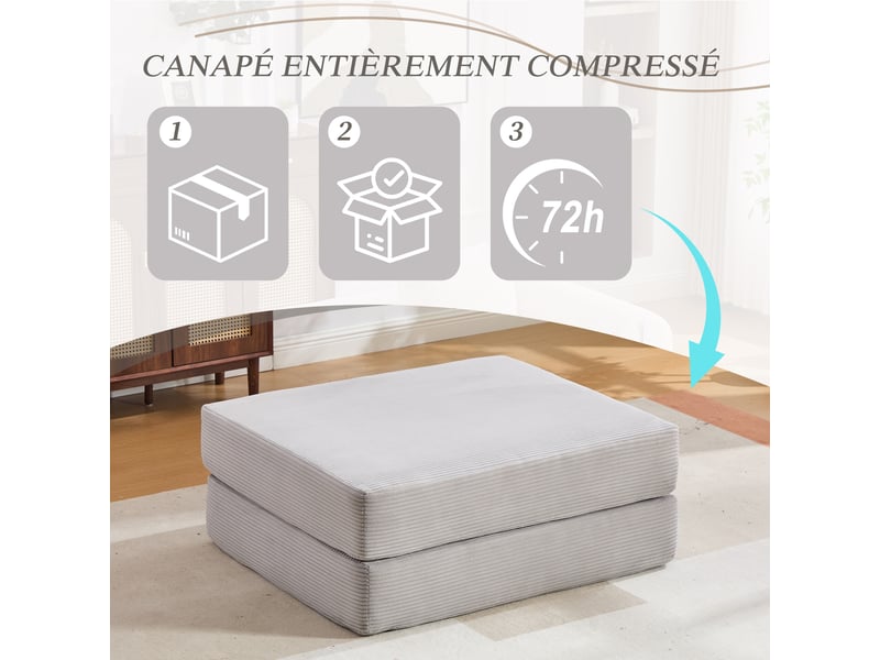  Tabouret de compression en velours côtelé – doux, doux pour la peau, 2 blocs de mousse épais pour un confort d'assise élevé. Dépliable en un seul HFSN-1227LG - Conforama C