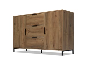 Commode 2 portes 3 tiroirs en panneau de particules et métal 120 x 40 x 76 cm