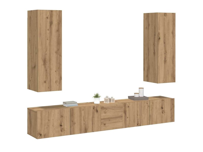  Meubles tv - banc tv - meuble de rangement muraux 5 pcs chêne artisanal bois d'ingénierie  - Conforama C