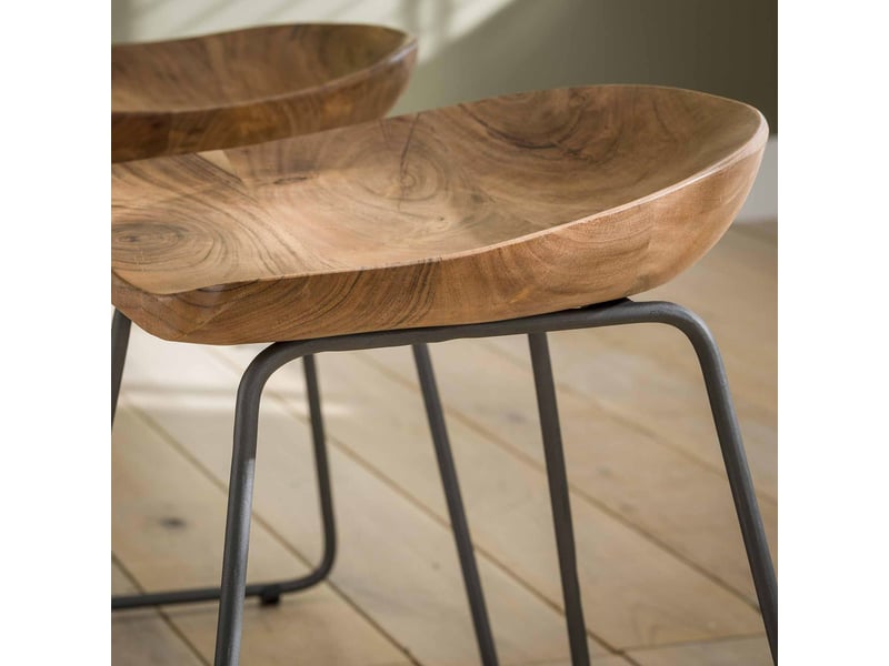  Lot de 2 tabourets 41x41x52 cm en acacia naturel et métal  - Conforama D