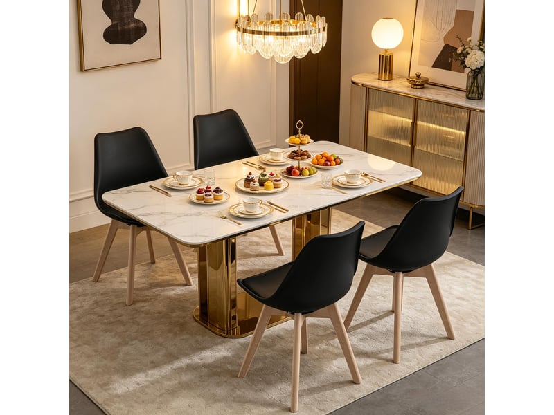  Chaises de salle à manger lot de 4 pivotantes à 360°  - dossier courbé, simili cuir noir  - Conforama B