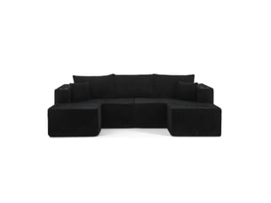 Canapé d'angle modulable - 230x138x75cm - canapé 3 places en velours côtelé avec 2 poufs amovibles et porte-gobelets - noir