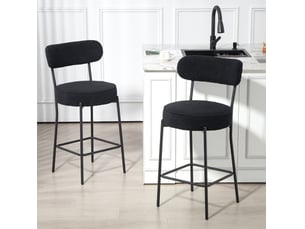 Lot de 2 tabourets de bar avec assise rembourrée, repose-pieds et patins réglables en polyester noir