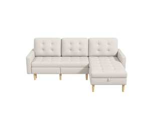 Canapé d’angle réversible 3 places – coffre de rangement – tissu – beige