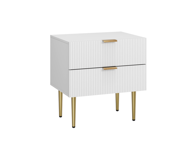  Table de chevet moderne, blanc, motif ondulé, 2 tiroirs, pieds en métal, rangement, 1 pièce  - Conforama A