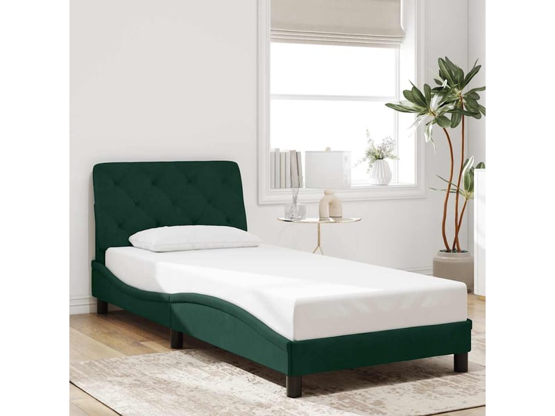 Lit simple- lit adulte - cadre de lit avec led sans matelas vert foncé 90x190 cm velours - Conforama C