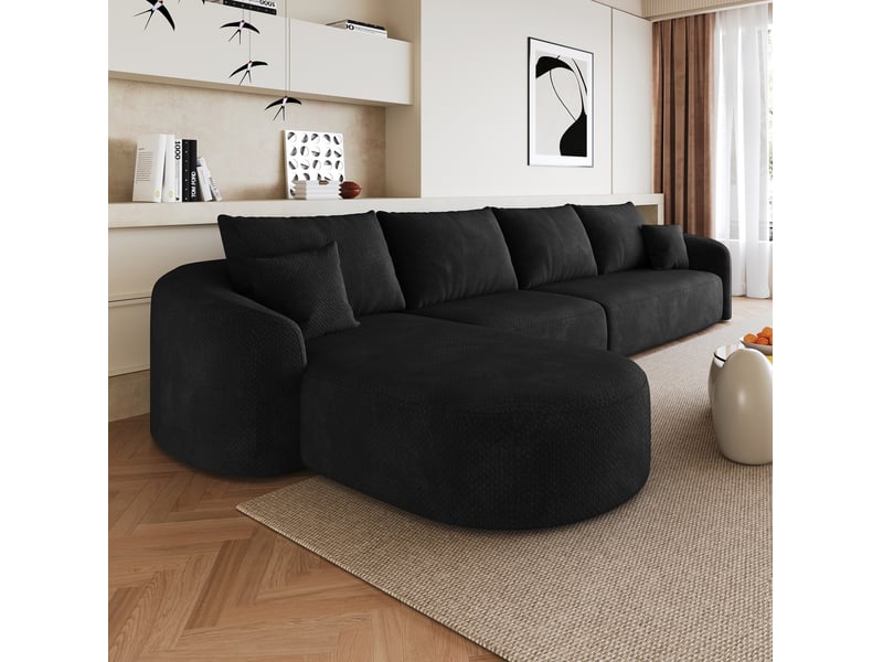 Canapé d’angle modulable 5 places 336x168 cm en chenille noir - Conforama D