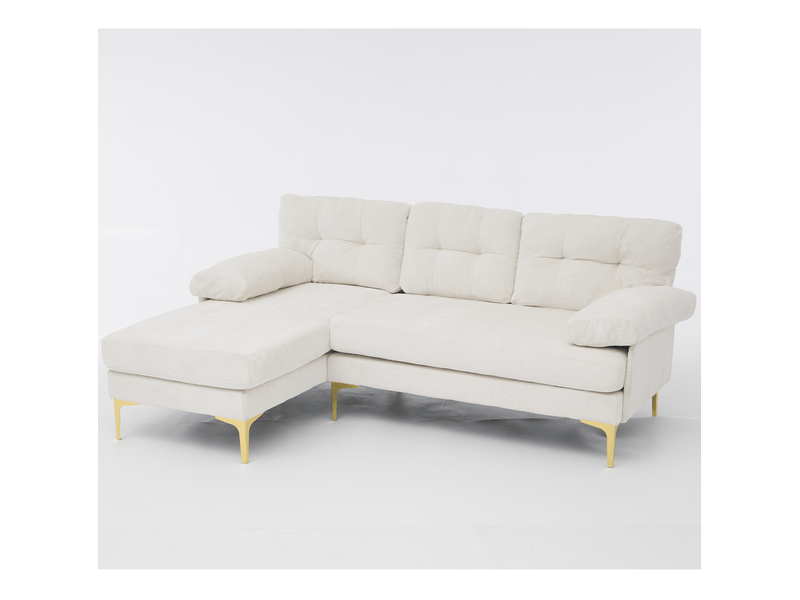  Canapé d'angle 3 places 187,5x130x79 cm réversible en bois et métal, tissu couleur beige, design moderne  - Conforama A